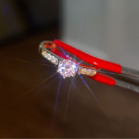 14K Gold Pink/White Cz Solitaire Ring - Picture 7 of 16